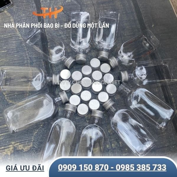 Chai nhựa dẹt vai bầu nắp nhôm 330ml