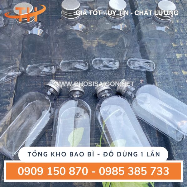Chai nhựa dẹp vai bầu 500ml nắp nhôm