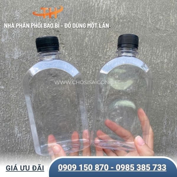 Chai nhựa dẹt vai bầu 350ml đựng cafe muối