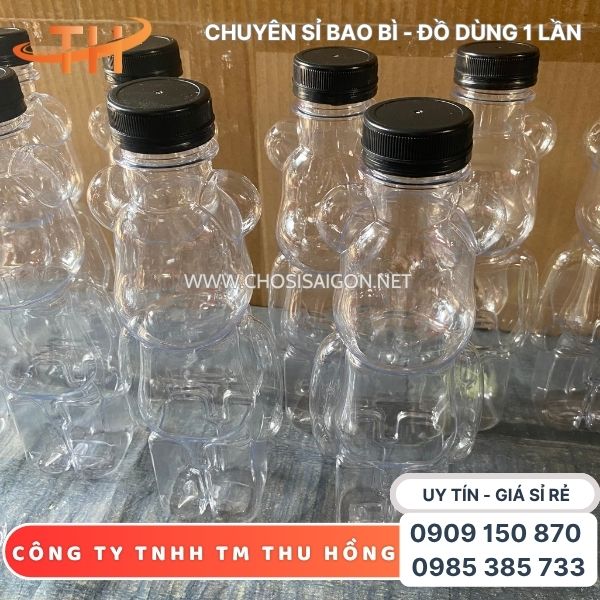 Chai nhựa pet hình gấu 500ml dày dặn, cứng cáp