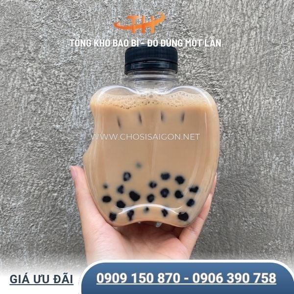 Chai nhựa PET hình trái táo đựng thức uống sỉ rẻ