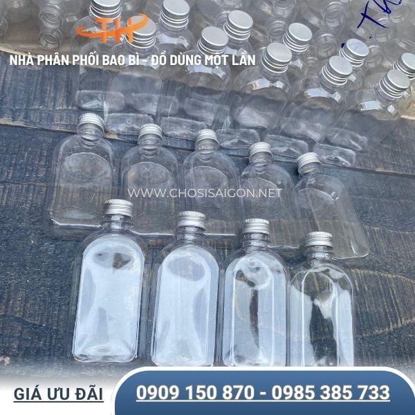 Chai nhựa dẹt vai bầu 330ml nắp nhôm