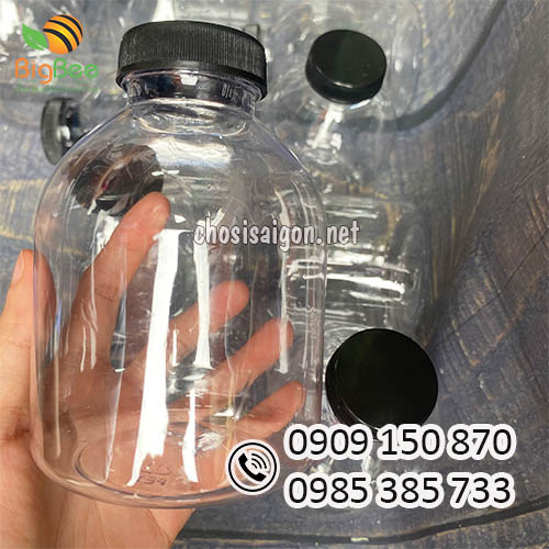 Chai nhựa pet nắp đen tròn lùn miệng rộng 400ml giá rẻ