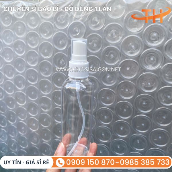 Chai nhựa trằng trong vòi xịt phun sương đựng nước rửa tay, dung dịch