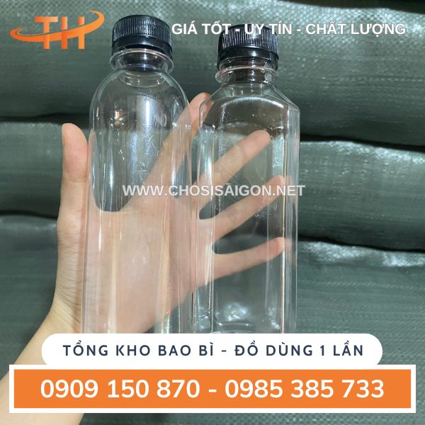 Chai nhựa tròn, vuông 250ml nắp đen