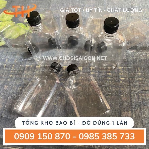 Chai nhựa dẹp vai bầu 330ml có nắp