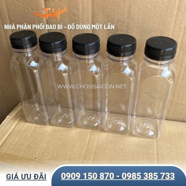 Chai nhựa vuông 330ml nắp đen