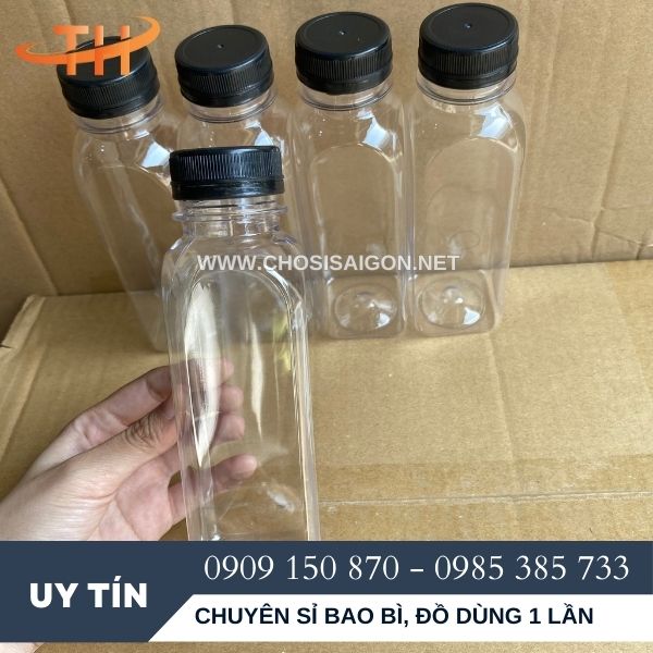 Chai nhựa vuông miệng rộng 330ml giá rẻ