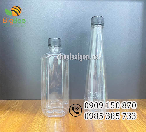 Chai nhựa vuông, tam giác nắp đen giá sỉ rẻ