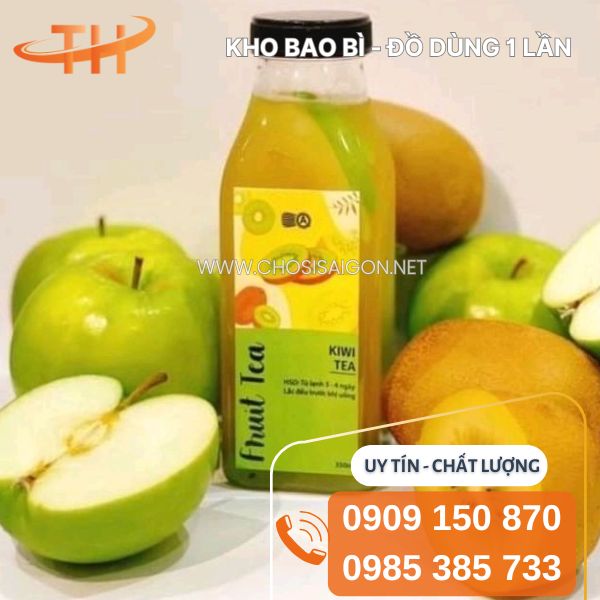 Chai nhựa PET vuông vát 330ml, miệng rộng đựng thức uống bán sỉ