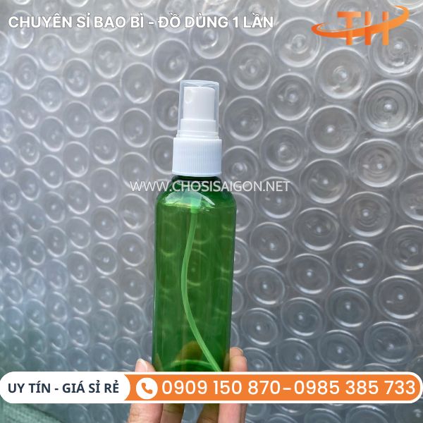 Chai nhựa thân xanh vòi xịt phun sương đựng toner, dầu dưỡng tóc