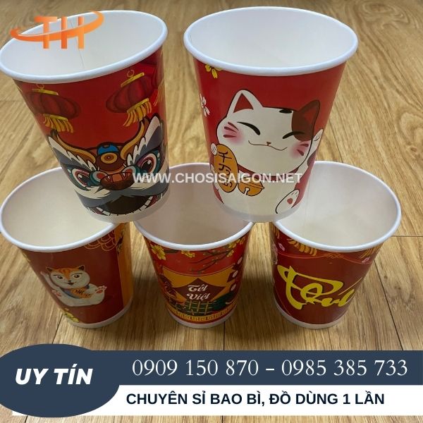 Cốc giấy giá sỉ rẻ in hình Tết