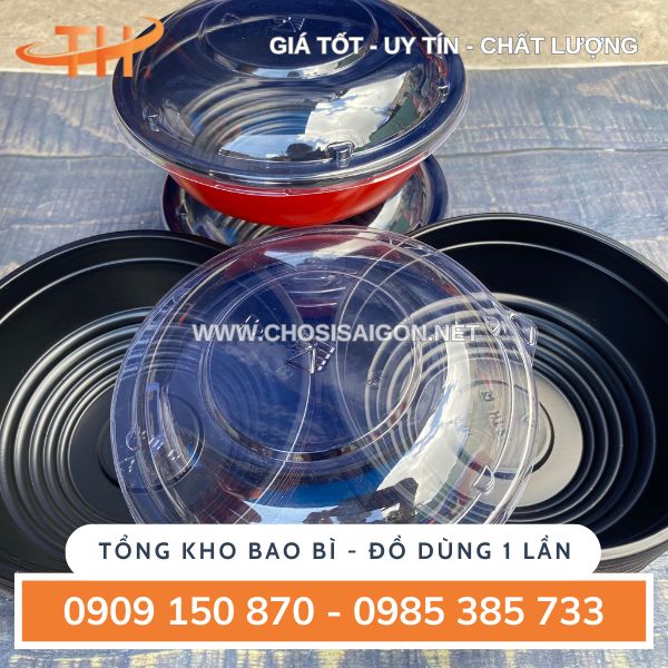 Tô nhựa đỏ đen dùng 1 lần, chịu nhiệt tốt