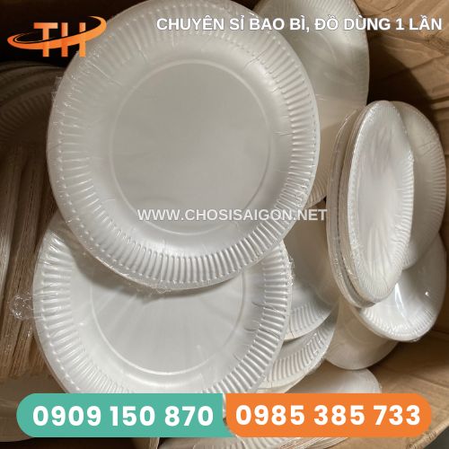 Dĩa giấy trắng 19cm dày dặn, chống thấm tốt