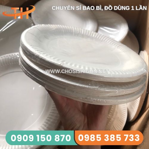 Dĩa giấy lớn 23cm dùng 1 lần an toàn, gọn nhẹ, tiện lợi