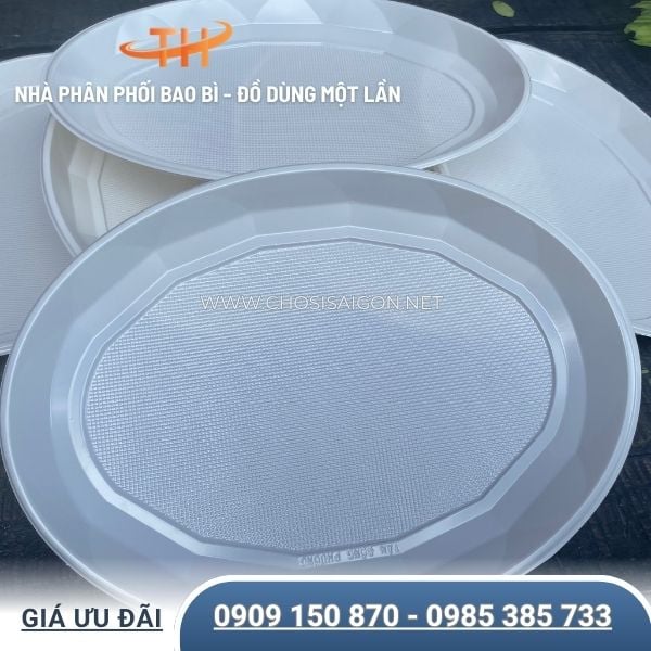 Dĩa nhựa trắng xoài dùng 1 lần