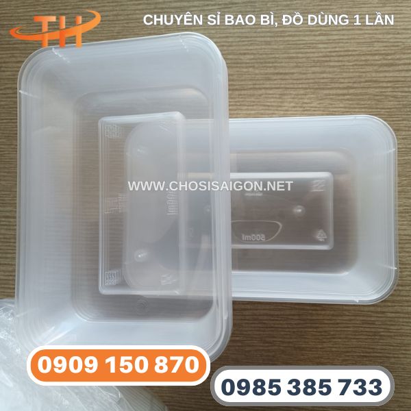 Hộp nhựa chữ nhật trắng 650ml bỏ sỉ giá rẻ