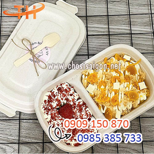 Khay, hộp bã mía 2 ngăn đựng thức ăn an toàn giá ưu đãi