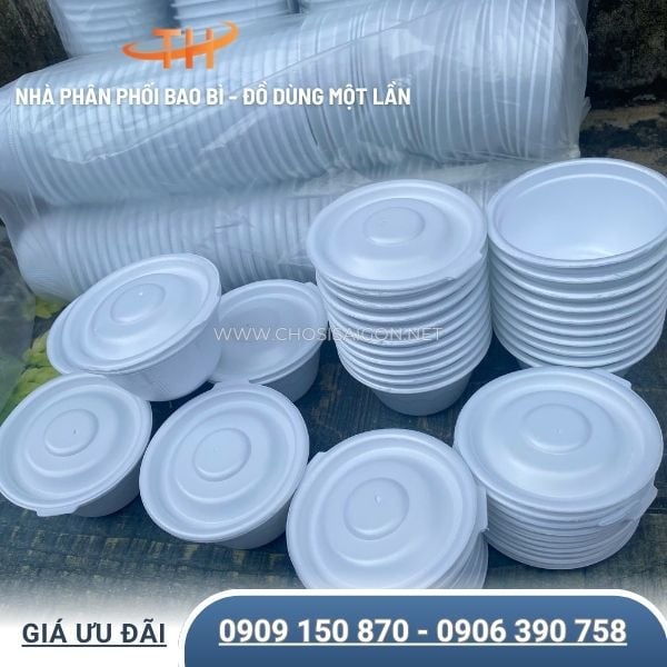 Tô (thố) xốp 600ml có nắp đậy khít, chống tràn đổ