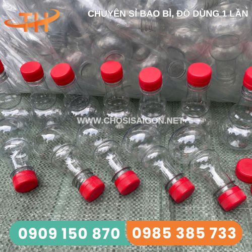 Chai nhựa hồ lô đựng rượu nắp đỏ