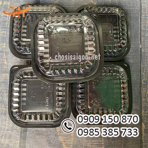 Sỉ rẻ hộp nhựa vuông HT12 đế đen nắp pet trong