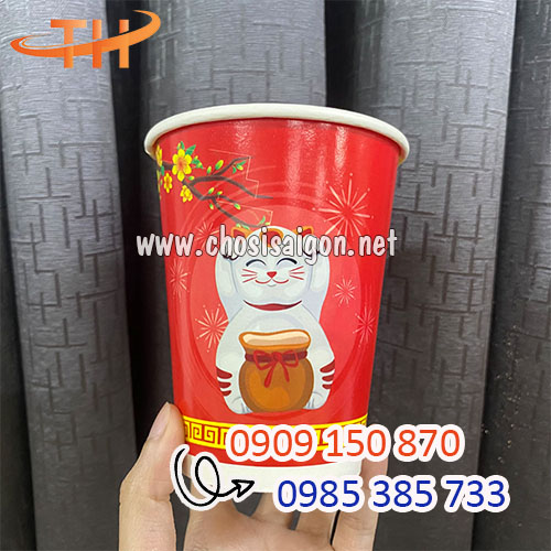Ly giấy đựng trà sữa in hình Tết đẹp mắt giá rẻ