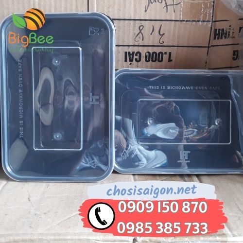 Hộp nhựa chữ nhật có nắp 750ml màu đen giá rẻ
