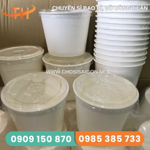 Tô giấy trắng trơn 600ml đựng thức ăn