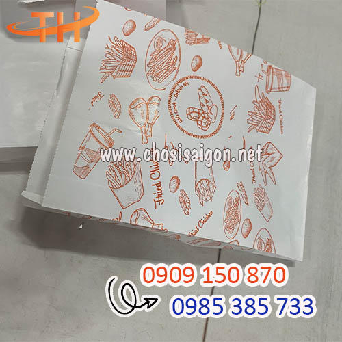 Túi giấy đựng khoai tây chiên, gà rán in hình sẵn giá rẻ