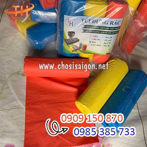 Túi nilon đựng rác cuộn 3 màu xanh, vàng, đỏ giá sỉ