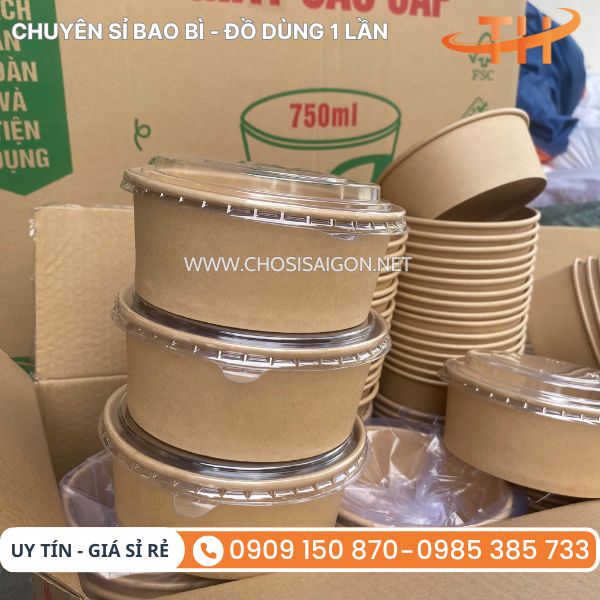 Tô giấy kraft 750ml an toàn, dùng 1 lần, thân thiện môi trường