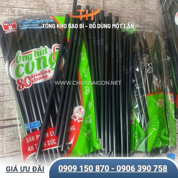 Ống hút nhựa cong màu đen chịu nhiệt tốt sỉ rẻ