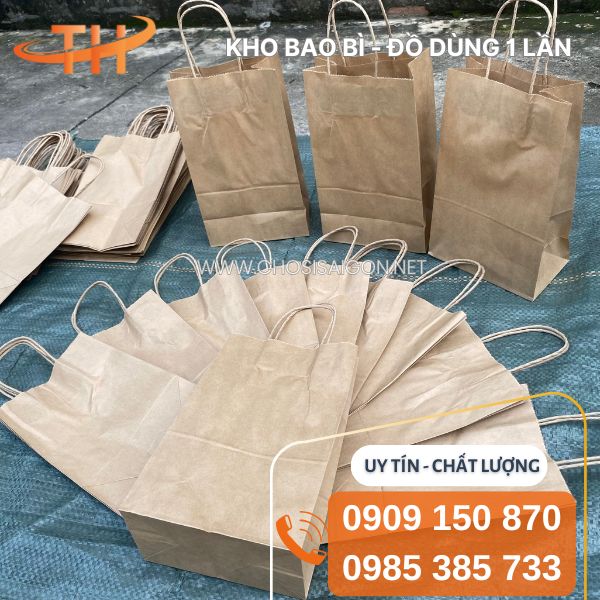 Túi giấy kraft có quai đựng thực phẩm, đồ dùng, vật dụng giá tốt
