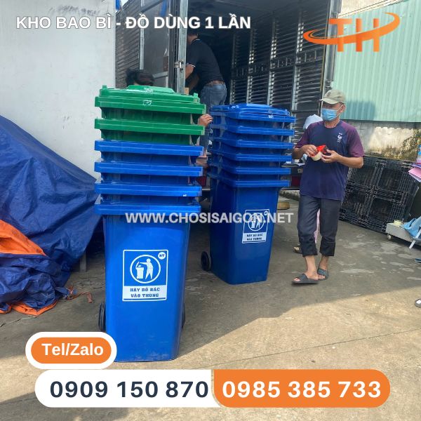 Thùng rác 240 lít dùng ngoài trời, chịu lực tốt giao sỉ rẻ