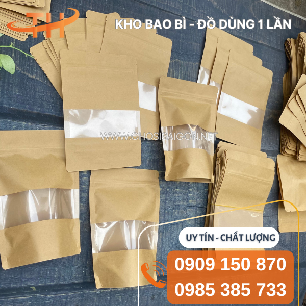 Túi zipper giấy kraft an toàn, thân thiện môi trường giá rẻ