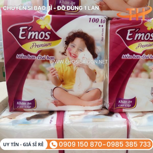 Giấy ăn E'mos 100 tờ, 30 gói/thùng