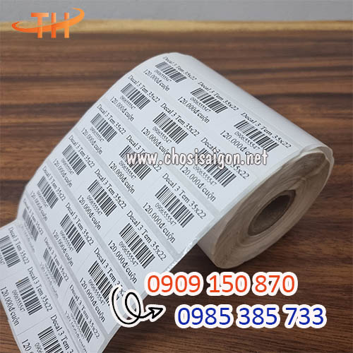 Giấy decal nhiệt 3 tem 35x22 mm cuộn 30m giá tốt