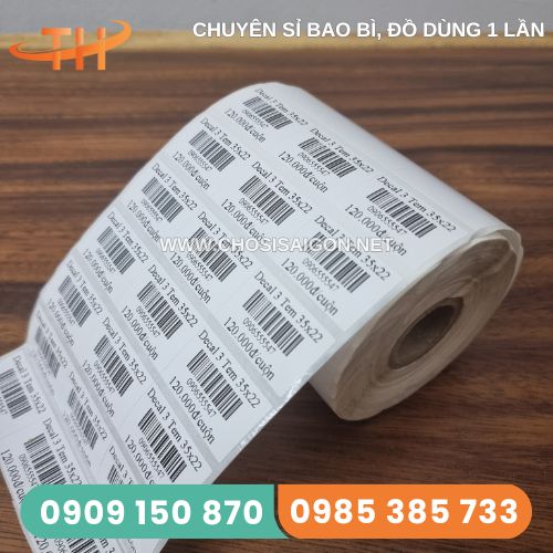 Giấy decal nhiệt in mã vạch 3 tem/hàng