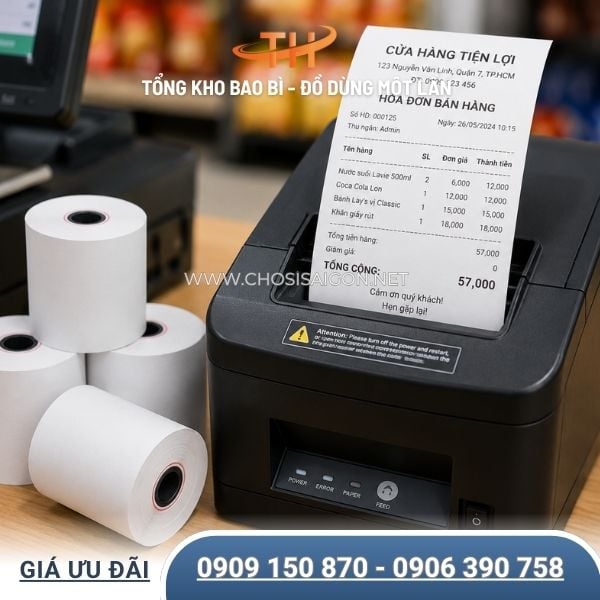 Giấy in nhiệt in hóa đơn thanh toán tại cửa hàng, siêu thị