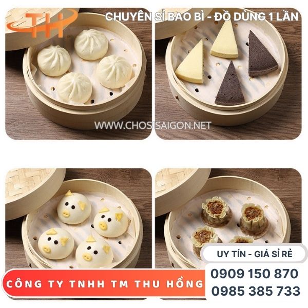 Giấy nến tròn đục lỗ lót sững hấp các món bánh bao, disum