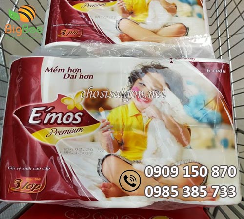 giấy vệ sinh 3 lớp E’mos Premium đỏ giá rẻ