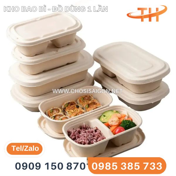 Hộp bã mía 1 ngăn, 2 ngăn đựng sỉ rẻ tại miền Nam