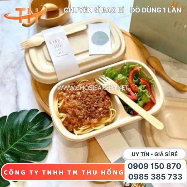 Hộp bã mía 2 ngăn đựng thức ăn mang đi