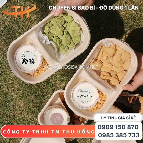 Hộp bã mía 2 ngăn cao cấp, chịu nhiệt tốt