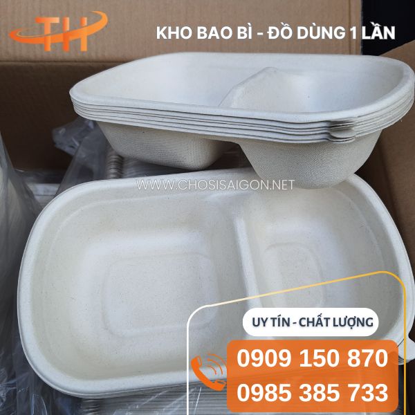 Hộp bã mía 2 ngăn đựng cơm giá rẻ giao nhanh