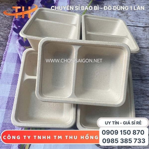 Hộp bã mía 2 ngăn đựng cơm mang đi giá sỉ