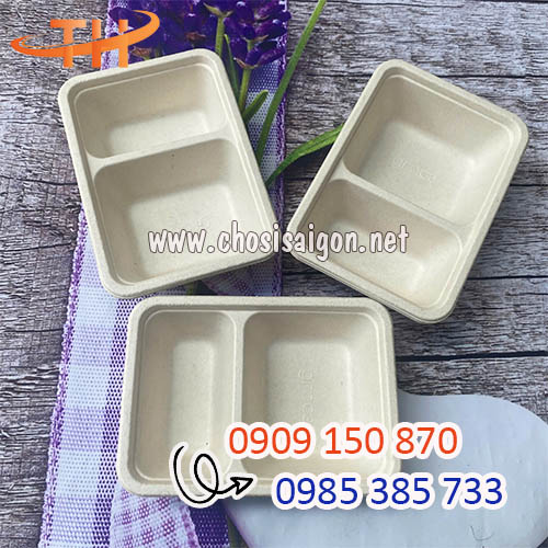 Hộp bả mía 2 ngăn đựng cơm văn phòng bán sỉ giá rẻ