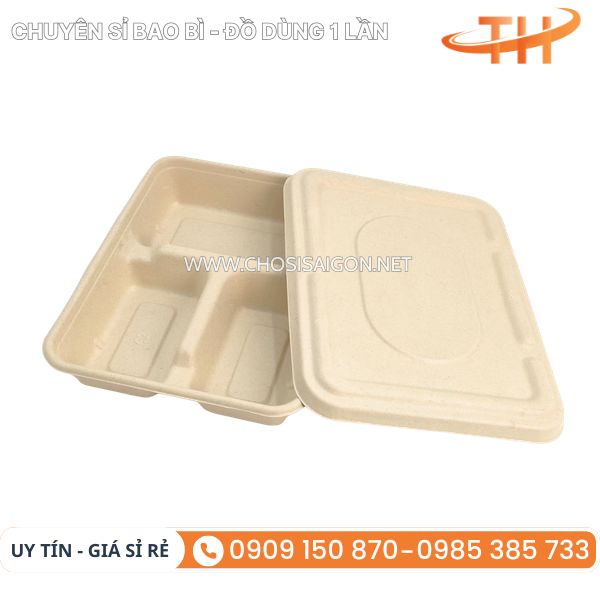 Hộp bã mía 3 ngăn an toàn, thân thiện môi trường