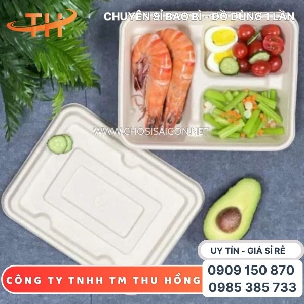 Hộp bã mía 3 ngăn đựng thức ăn chịu nhiệt tốt sỉ rẻ