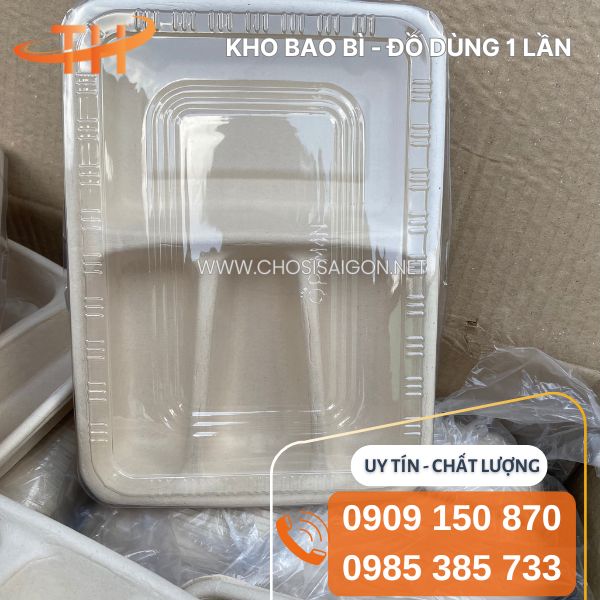 Hộp bã mía 4 ngăn có nắp đậy chắc chắn giá rẻ